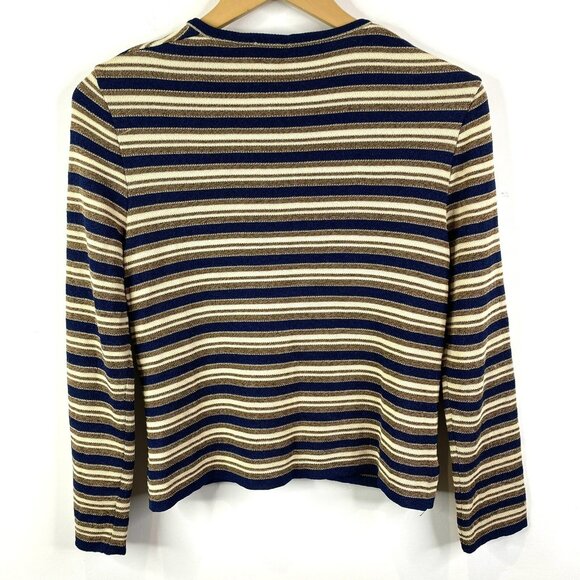 St John Sport Cardigan Sweater Womens Size Small Navy Blue Gold Striped Holiday - Picture 4 of 5